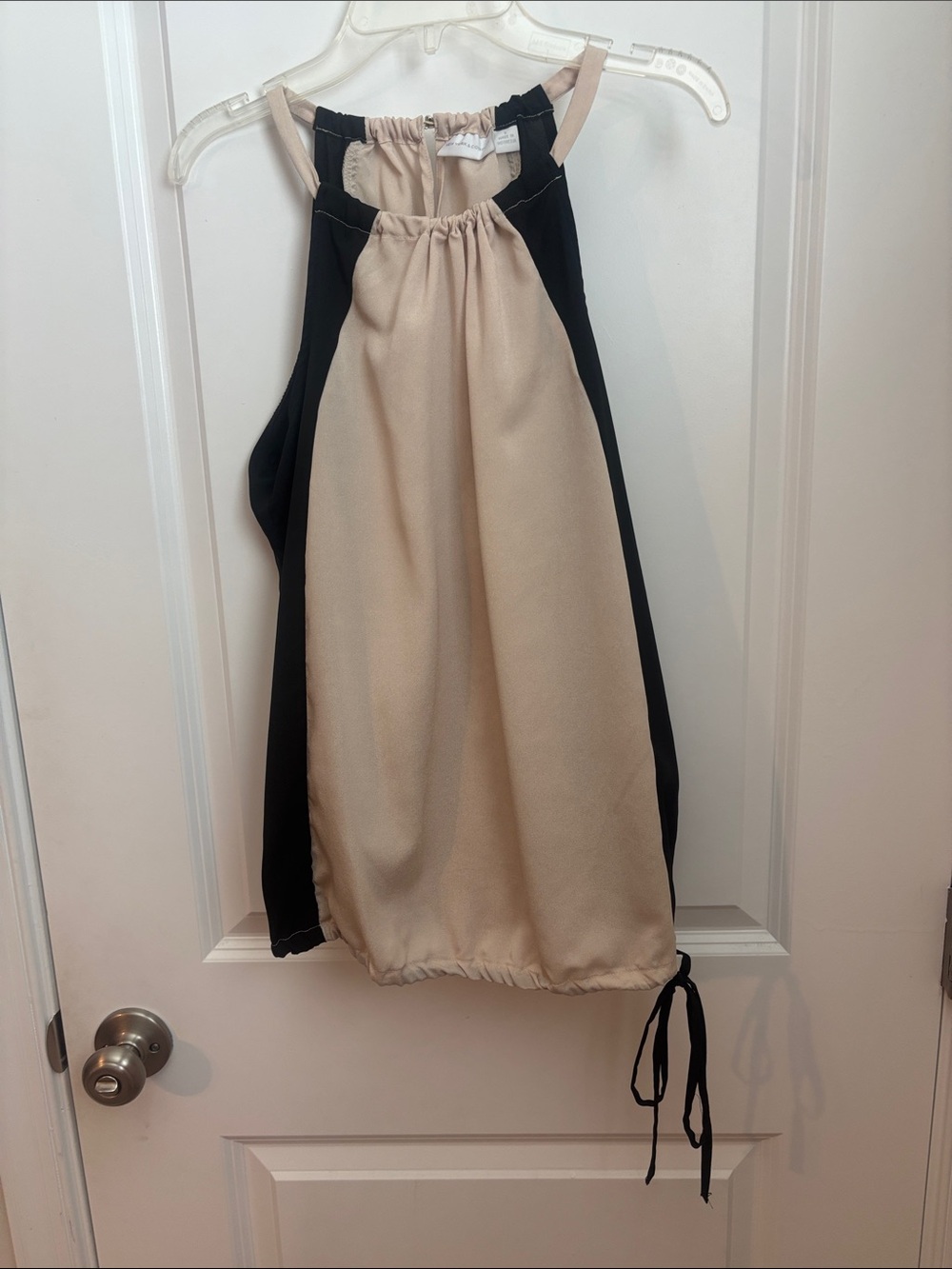 New York & Company Beige and Black Colorblock Halter Top